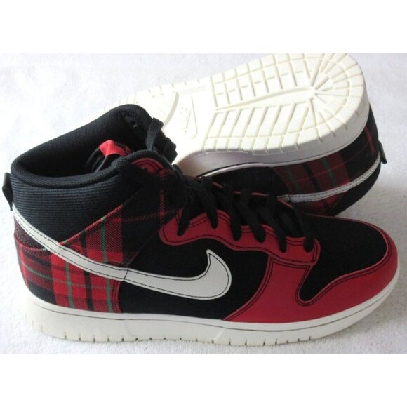Nike Men's Dunk Hi Retro SE Black University Red Green Plaid Size 9 DV0826-001 - Picture 2 of 5